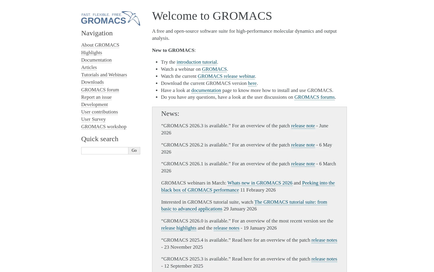 GROMACS 页面快照